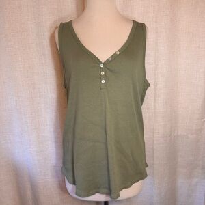 TRIBAL JEANS Solid Cotton Henley Tank Top in Cactus Size Large L 100% Cotton